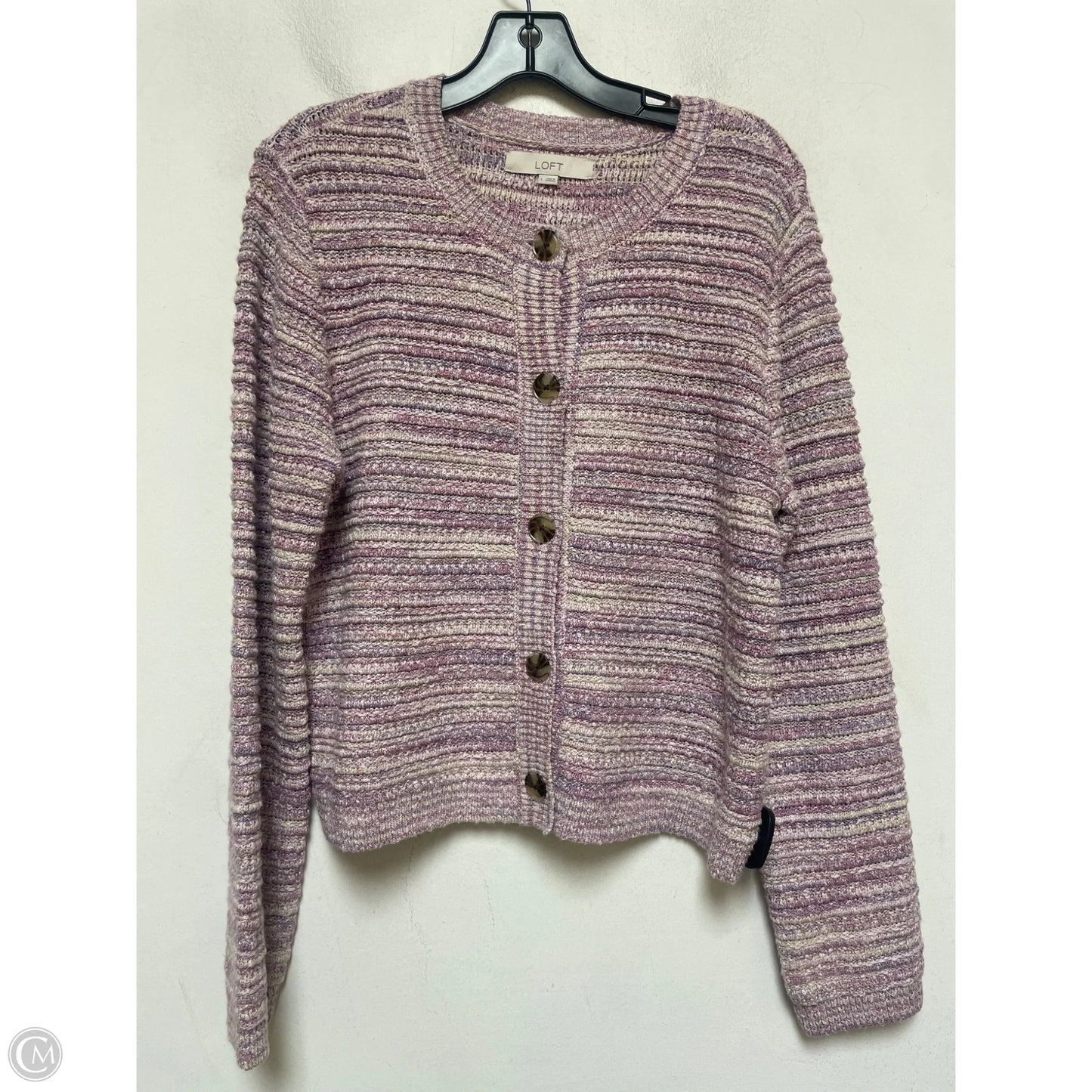 Sweater Cardigan By Loft In Purple, Size: L