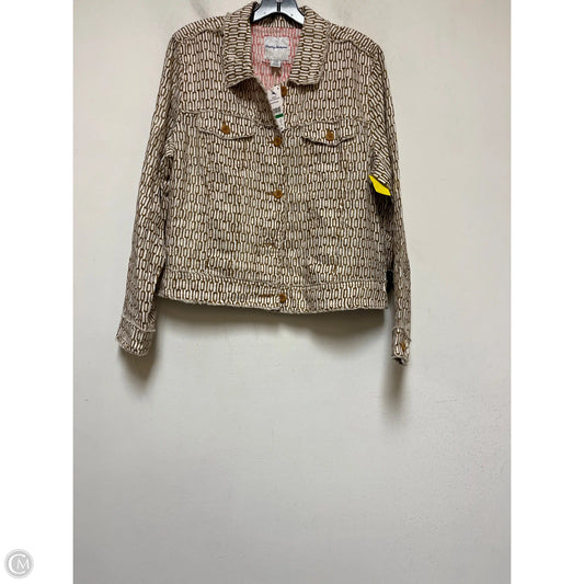 Jacket Shirt By Tommy Bahama In Tan & White, Size: L