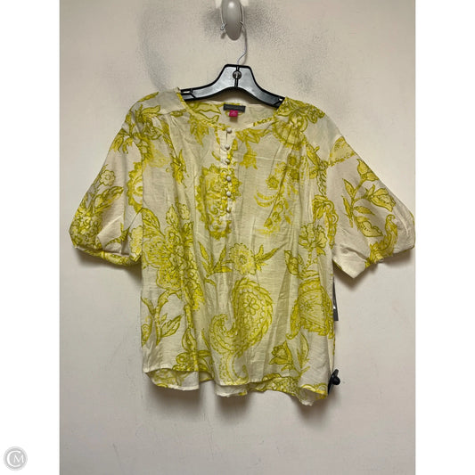 Top Short Sleeve By Vince Camuto In Green & Yellow, Size: Xs