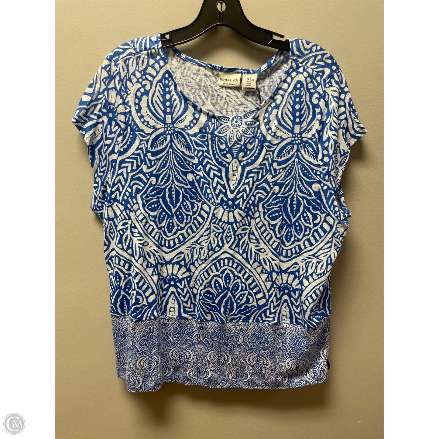 Top Short Sleeve By Rachel Zoe In Blue & White, Size: Xl