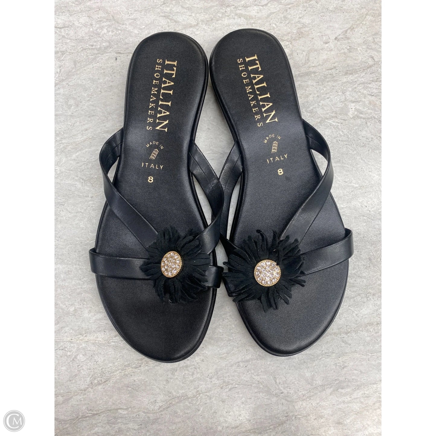 Sandals Flats By Italian Shoemakers In Black & Gold, Size: 8