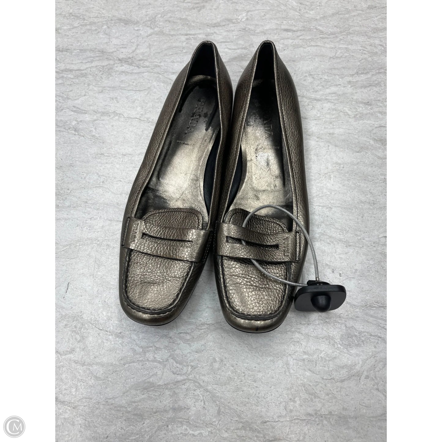 Shoes Luxury Designer By Prada In Gold, Size: 9