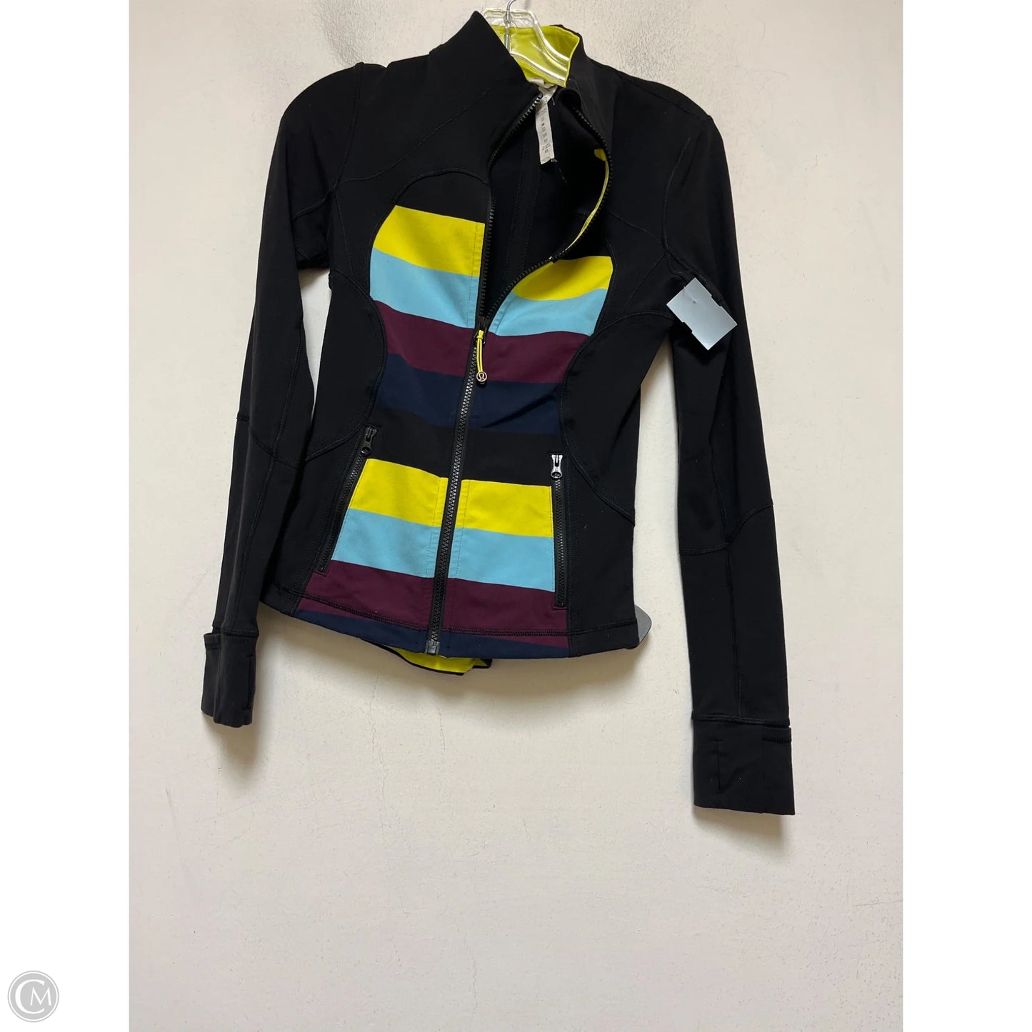 Athletic Jacket By Lululemon In Black & Yellow, Size: 4
