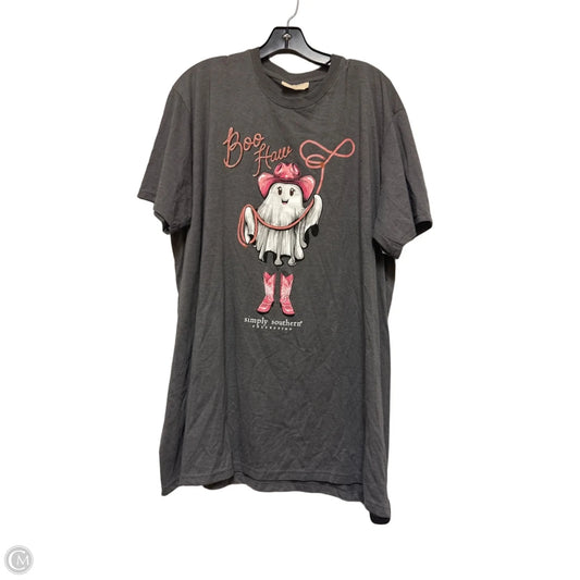 Top Short Sleeve Basic By Simply Southern In Grey & Pink, Size: Xxl