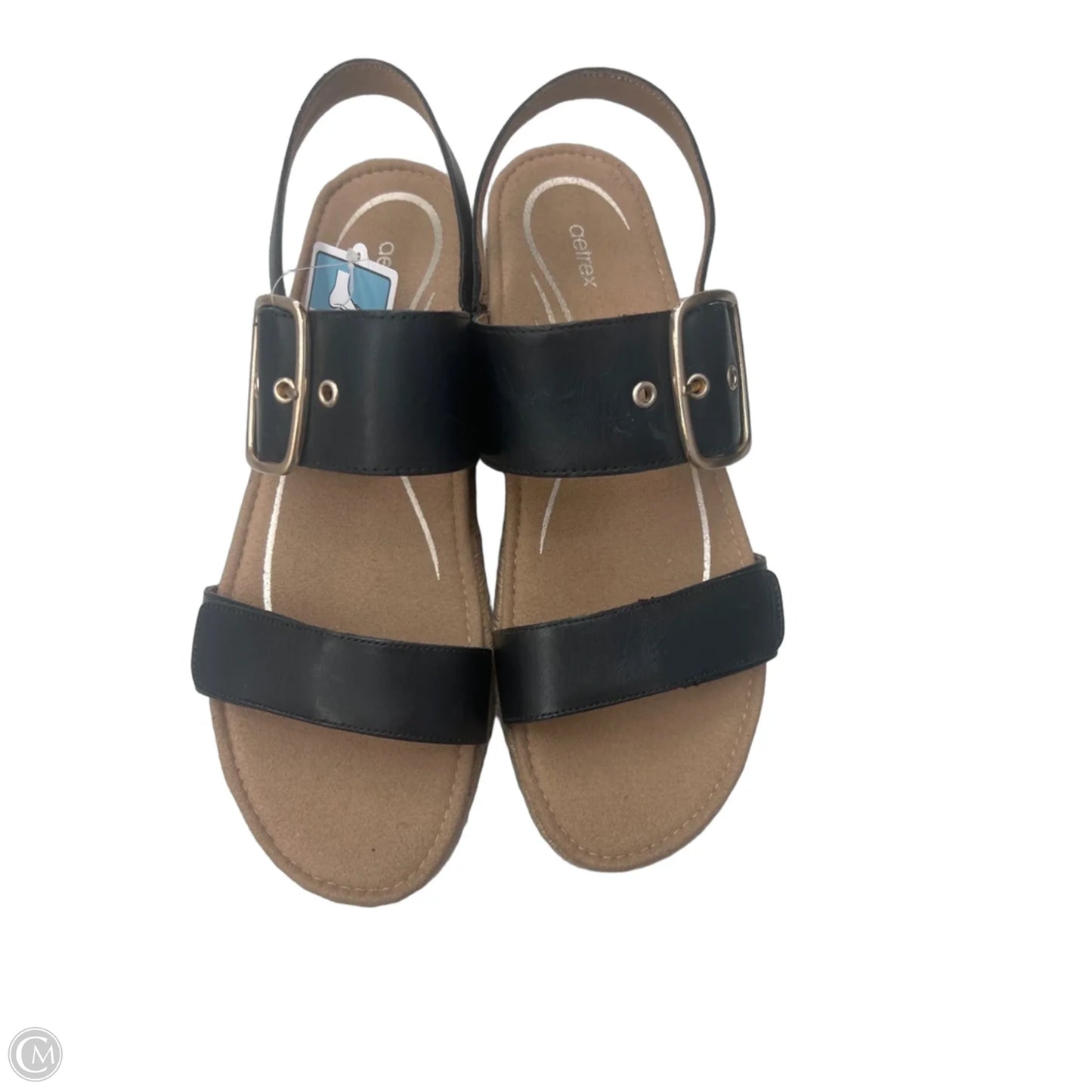 Sandals Heels Platform By Aetrex In Black & Gold, Size: 10.5