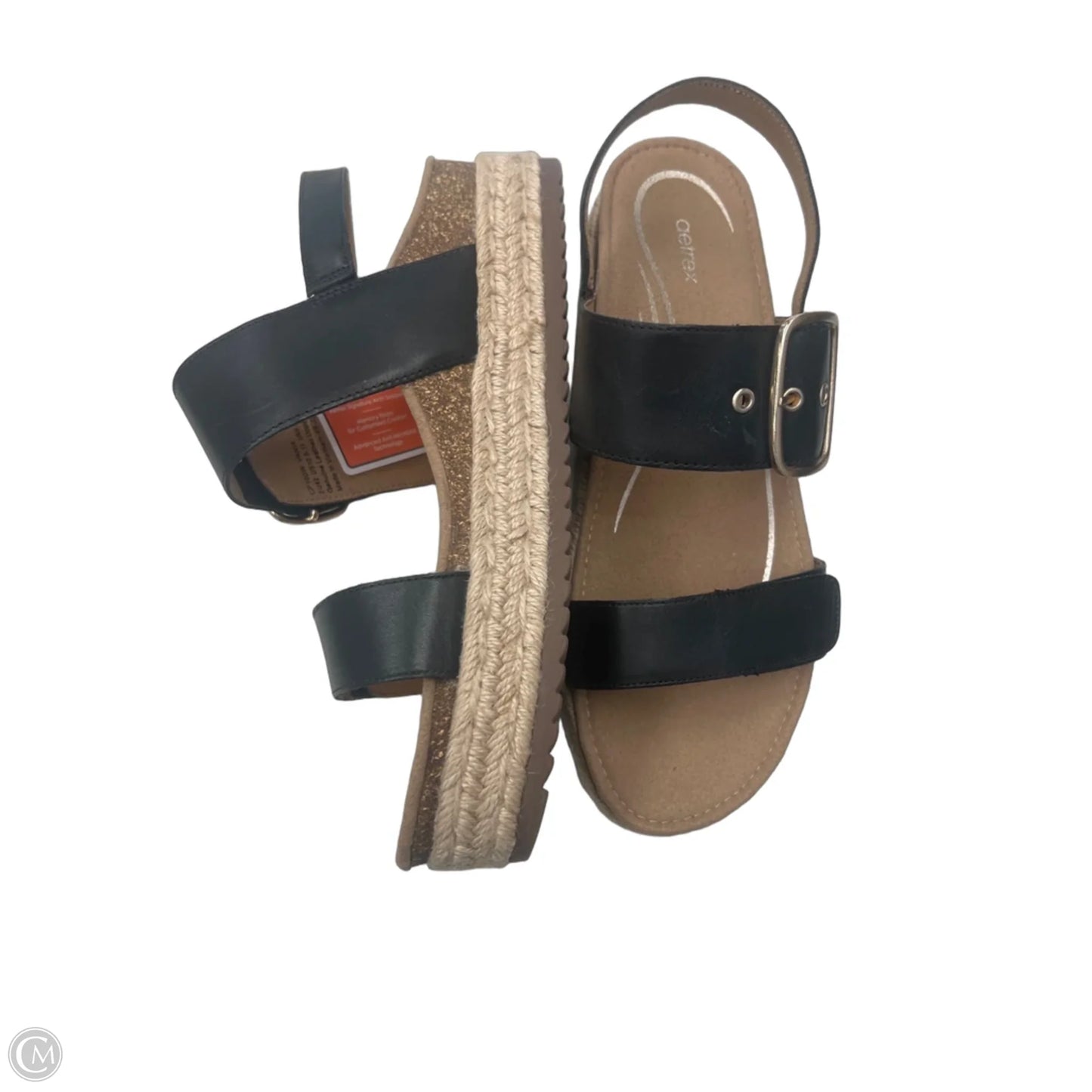 Sandals Heels Platform By Aetrex In Black & Gold, Size: 10.5