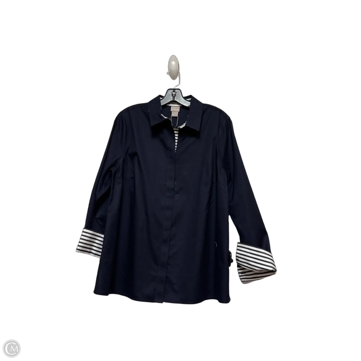 Top Long Sleeve By Chicos In Blue & White, Size: L