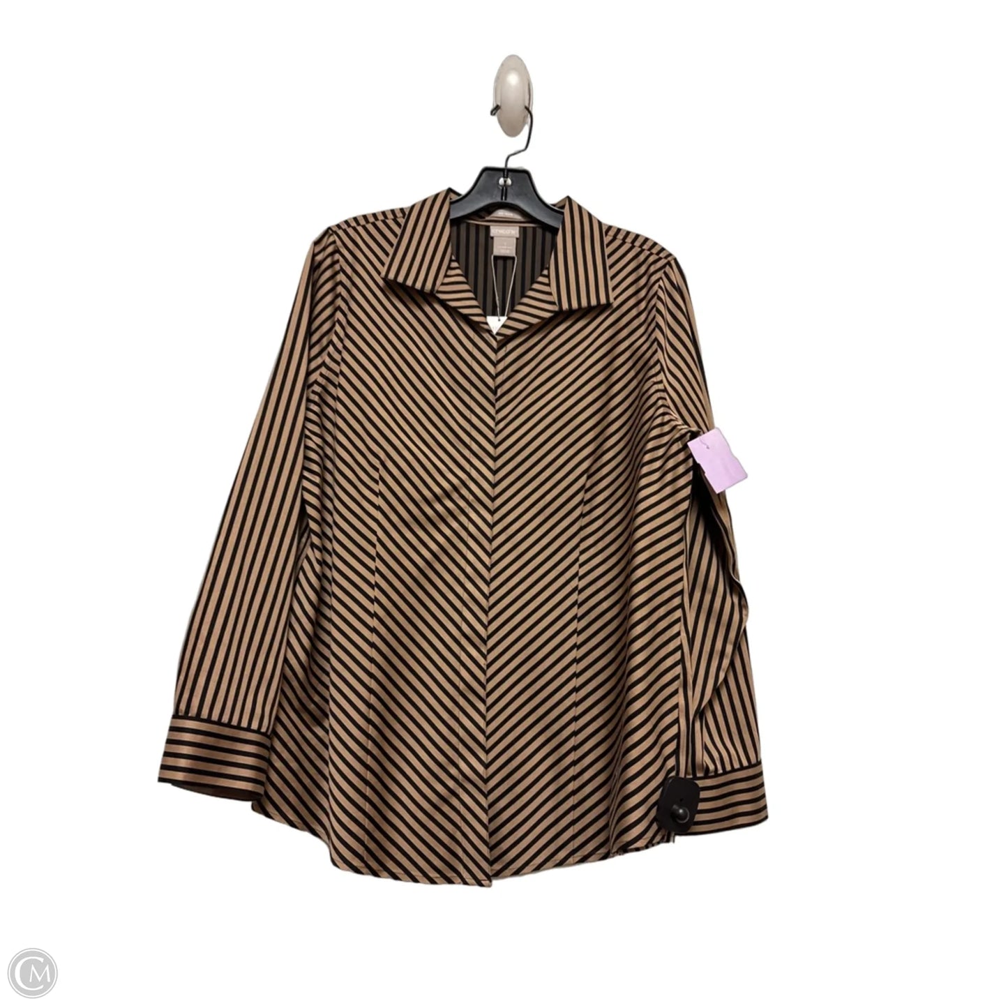 Top Long Sleeve By Chicos In Black & Tan, Size: M
