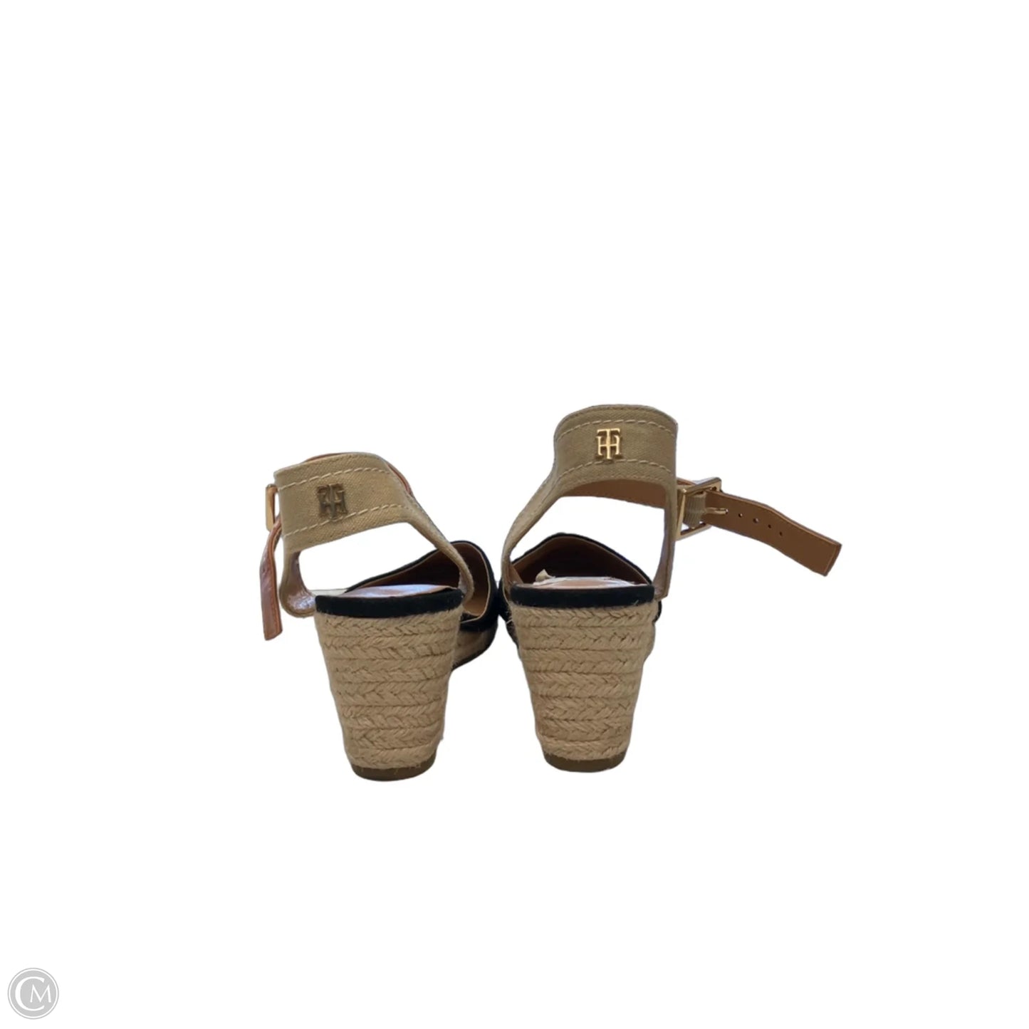 Sandals Heels Wedge By Tommy Hilfiger In Black & Tan, Size: 9